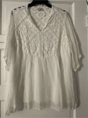 White Crochet Lace V-Neck Boho Tunic